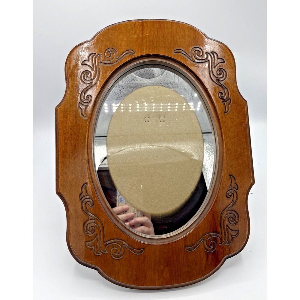 Vintage Hand Carved Scrolls Wooden Mirrored Picture Frame 15”X11”, 5"X7" Photo